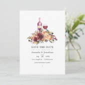 ボルドーピンクの花を添えたワインチェック ウェディング セーブザデート (スタンド正面)