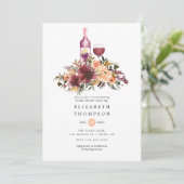 ボルドーピンクの花を添えたワイン試飲 ブライダルシャワー 招待状 (スタンド正面)