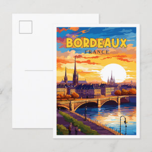 ボルドーフランスヴィンテージ旅行イラストレーション ポストカード