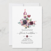 ボルドーフローラワインテイスティングカップルシャワー 招待状 (正面)