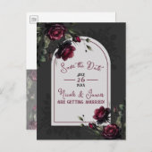 ボルドーレッドローズシャドーグレーフローラ救日付 案内ポストカード (正面/裏面)