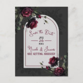 ボルドーレッドローズシャドーグレーフローラ救日付 案内ポストカード (正面)