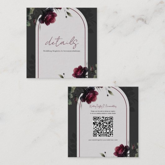 ボルドーレッドローゼスシャドーウィグレイフローラ詳細 スクエア名刺 (正面/裏面)