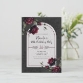 ボルドーレッドローゼスシャドーウィグレイフローラ誕生日 招待状 (スタンド正面)