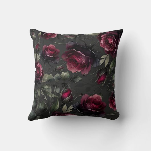 ボルドーレッドローゼスシャドーウィグレイフローラ クッション (裏面)