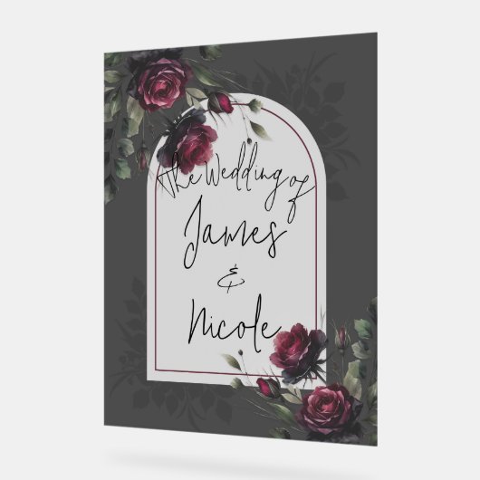 ボルドーレッドローゼスシャドーウィグレイ結婚フローラ アクリルサイン (傾斜)