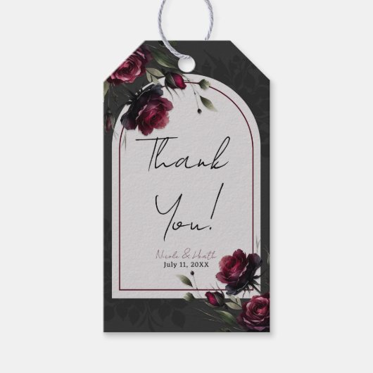 ボルドーレッドローゼスシャドーウィグレイ結婚フローラ ギフトタグ (正面)
