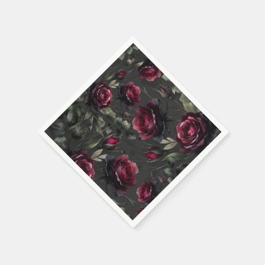 ボルドーレッドローゼスシャドーウィグレイ結婚フローラ スタンダードカクテルナプキン (角)