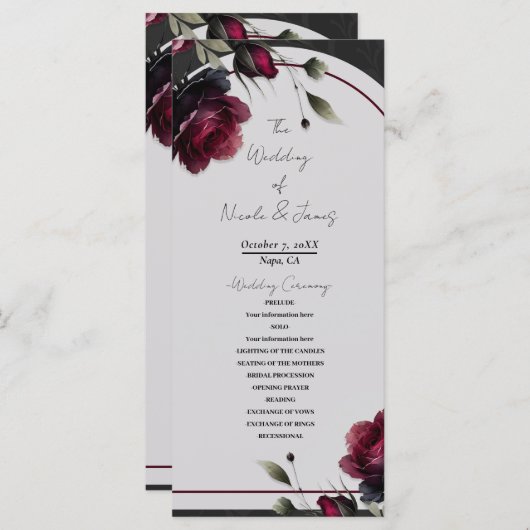 ボルドーレッドローゼスシャドーウィグレイ結婚フローラ プログラム (正面/裏面)