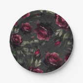 ボルドーレッドローゼスシャドーウィグレイ結婚フローラ ペーパープレート (正面)