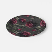 ボルドーレッドローゼスシャドーウィグレイ結婚フローラ ペーパープレート (アングル)