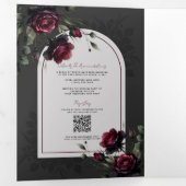 ボルドーレッドローゼスシャドーウィグレイ結婚フローラ 三つ折り招待状 (内部最初)