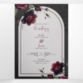 ボルドーレッドローゼスシャドーウィグレイ結婚フローラ 三つ折り招待状 (内部中)