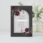 ボルドーレッドローゼスシャドーウィグレイ結婚フローラ 出欠カード (スタンド正面)