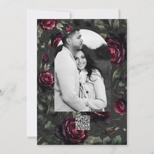 ボルドーレッドローゼスシャドーウィグレイ結婚フローラ 招待状 (裏面)