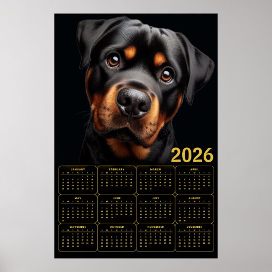 ボルドーロットワイラー 2026年カレンダー ポスター (正面)
