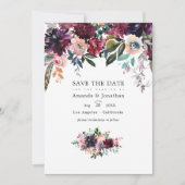 ボルドーワインカラーフローラ庭園の結婚式 セーブザデート (正面)