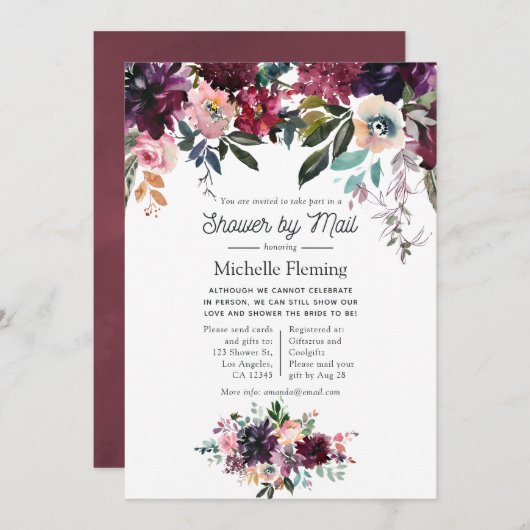 ボルドーワインブライダルシャワーバイメール 招待状 (正面/裏面)