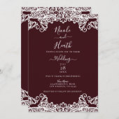 ボルドーワイン&ホワイトレースエレガントウェディング 招待状 (正面/裏面)