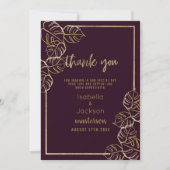 ボルドー深いリッチ赤金ゴールドフローラありがとう 招待状 (正面)