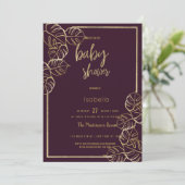ボルドー深いリッチ赤金ゴールドフローラベビーシャワー 招待状 (スタンド正面)