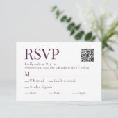 ボルドー色スキャンQrコード食事の選択結婚s 出欠カード (スタンド正面)