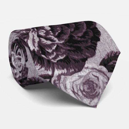 ボルドー赤ヴィンテージフローラトイル織物 ネクタイ (ロール)