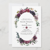 ボルドー バイオレット プラム フラワーのカップルシャワー 招待状 (正面)