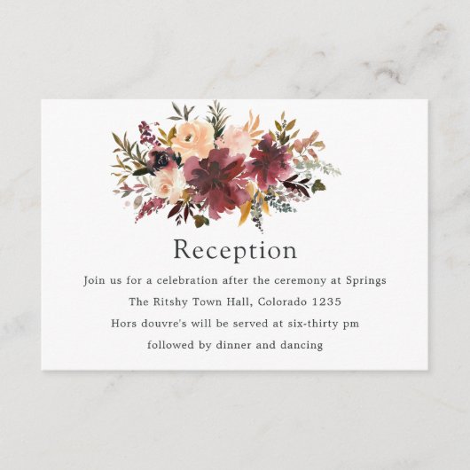 ボルドー ピーチ ウォーターカラー フラワー ウェディング エンクロージャーカード (正面)