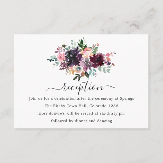 ボルドー – ブルゴーニュフローラウェディングレセプション エンクロージャーカード (正面)