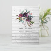 ボルドー ヴァイオレット プラム フラワル ルスティック ボヘミア ウェディング セーブザデート (スタンド正面)