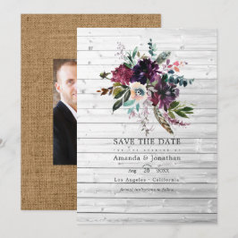 ボルドー ヴァイオレット プラム フラワル ルスティック ボヘミア ウェディング セーブザデート