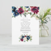 ボルド&ネイビー水彩色フローラお祝いオブ・ライフ 招待状 (スタンド正面)