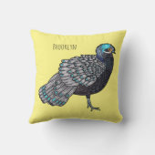 ボルネアンクジャク – キジ鳥の漫画イラストレーション クッション (裏面)