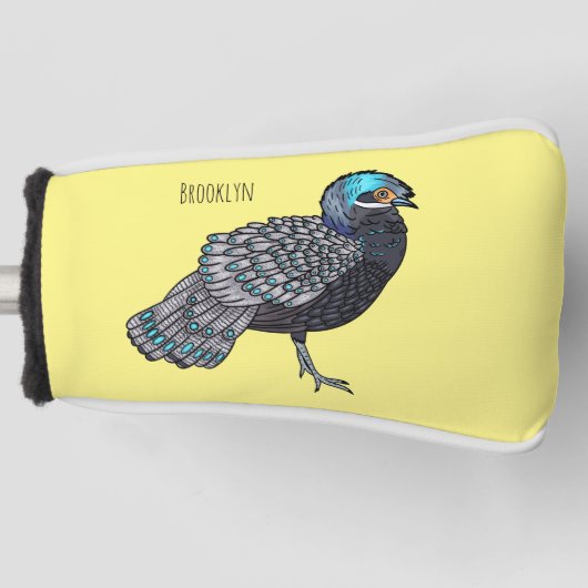 ボルネアンクジャク – キジ鳥の漫画イラストレーション ゴルフヘッドカバー (正面)