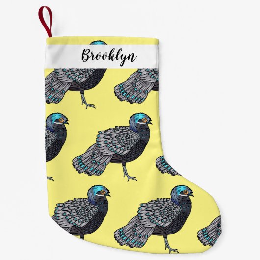 ボルネアンクジャク – キジ鳥の漫画イラストレーション スモールクリスマスストッキング (正面)