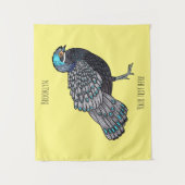 ボルネアンクジャク – キジ鳥の漫画イラストレーション タペストリー (正面)