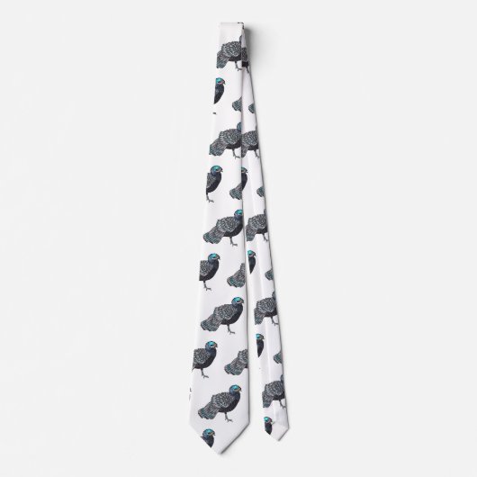 ボルネアンクジャク – キジ鳥の漫画イラストレーション ネクタイ (正面)