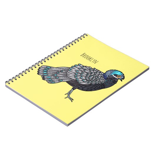 ボルネアンクジャク – キジ鳥の漫画イラストレーション ノートブック (左側)