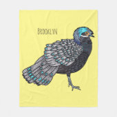 ボルネアンクジャク – キジ鳥の漫画イラストレーション フリースブランケット (正面)