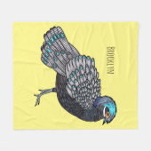 ボルネアンクジャク – キジ鳥の漫画イラストレーション フリースブランケット (正面(横))