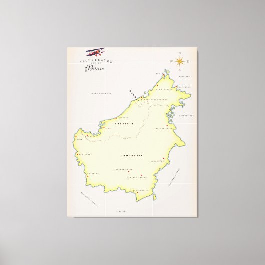 ボルネオ島のイラスト地図 キャンバスプリント (正面)