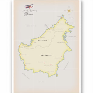 ボルネオ島のイラスト地図 シール