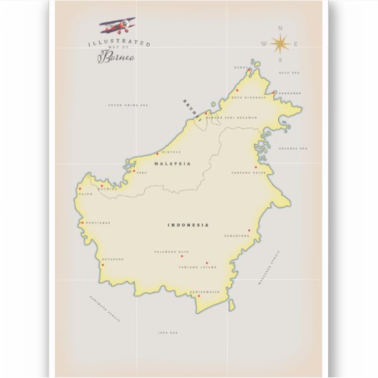 ボルネオ島のイラスト地図 シール (正面)