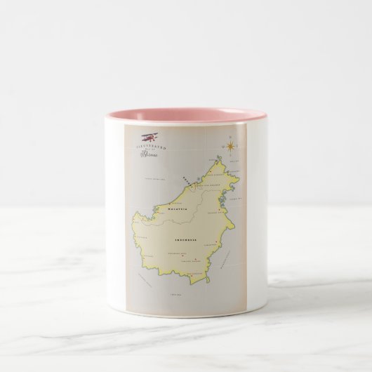 ボルネオ島のイラスト地図 ツートーンマグカップ (中央)