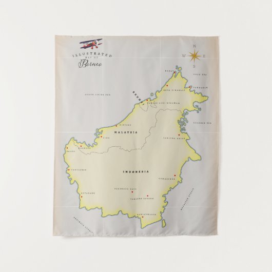 ボル図解入りの、写真付きのネオの地図 タペストリー (正面)