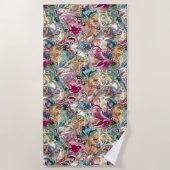 ボロケ花柄 ビーチタオル (正面)