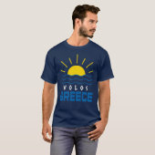 ボロス ギリシャ 太陽の光と海の波 メンズ ネイビーブルー Tシャツ (正面フル)