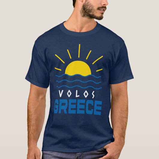 ボロス ギリシャ 太陽の光と海の波 メンズ ネイビーブルー Tシャツ (正面)