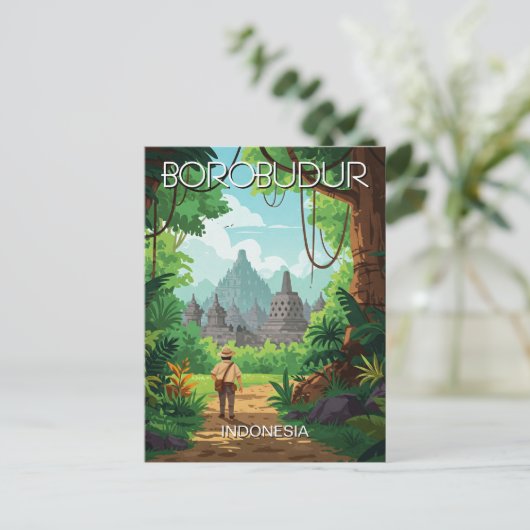 ボロブドゥールインドネシアユネスコヴィンテージレトロ旅行 ポストカード (スタンド正面)